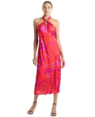 Natori Women's Printed Twisted Halter-Neck Midi Dress