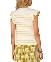 Democracy Women's Striped Crochet Flutter-Sleeve Sweater