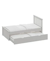 Solid Wood Bed with Pull-Out Trundle – Space-Saving Twin Frame for Kids or Guest Room
