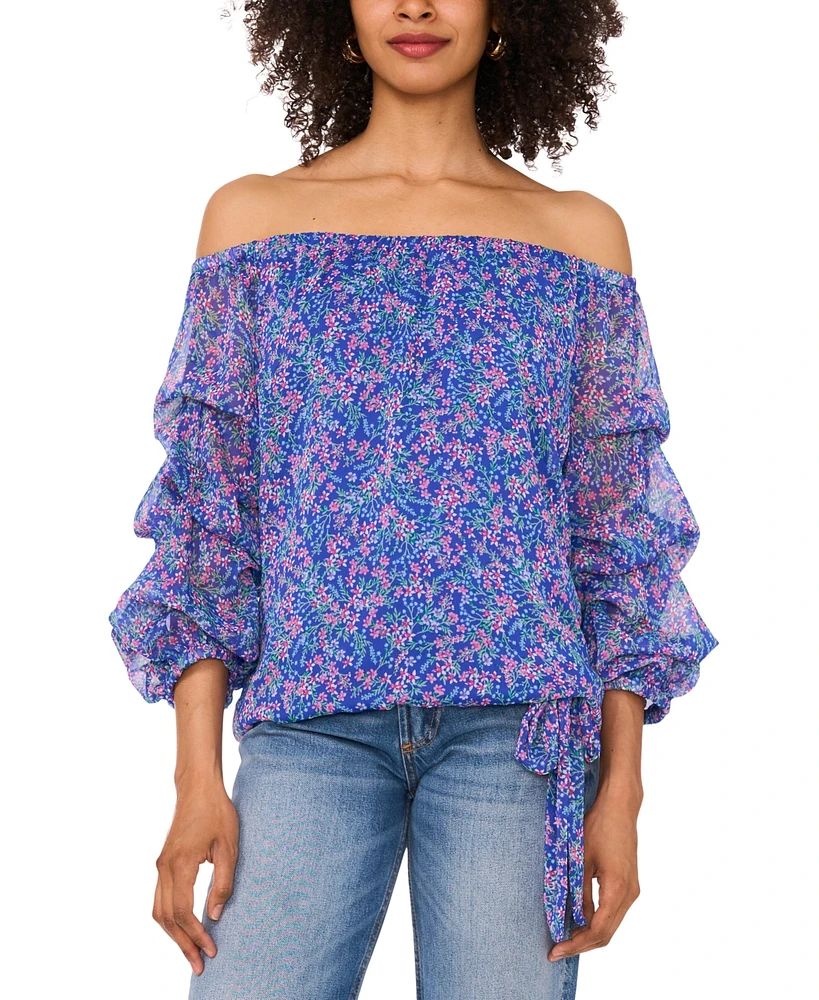 Vince Camuto Women's Printed Off-the-Shoulder Bubble-Sleeve Top