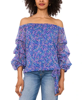 Vince Camuto Women's Printed Off-the-Shoulder Bubble-Sleeve Top