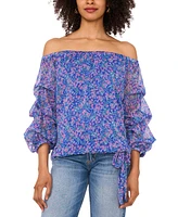 Vince Camuto Women's Printed Off-the-Shoulder Bubble-Sleeve Top