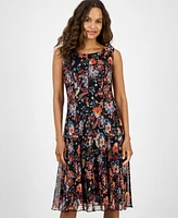 Connected Petite Sleeveless Floral Chiffon Sheath Dress