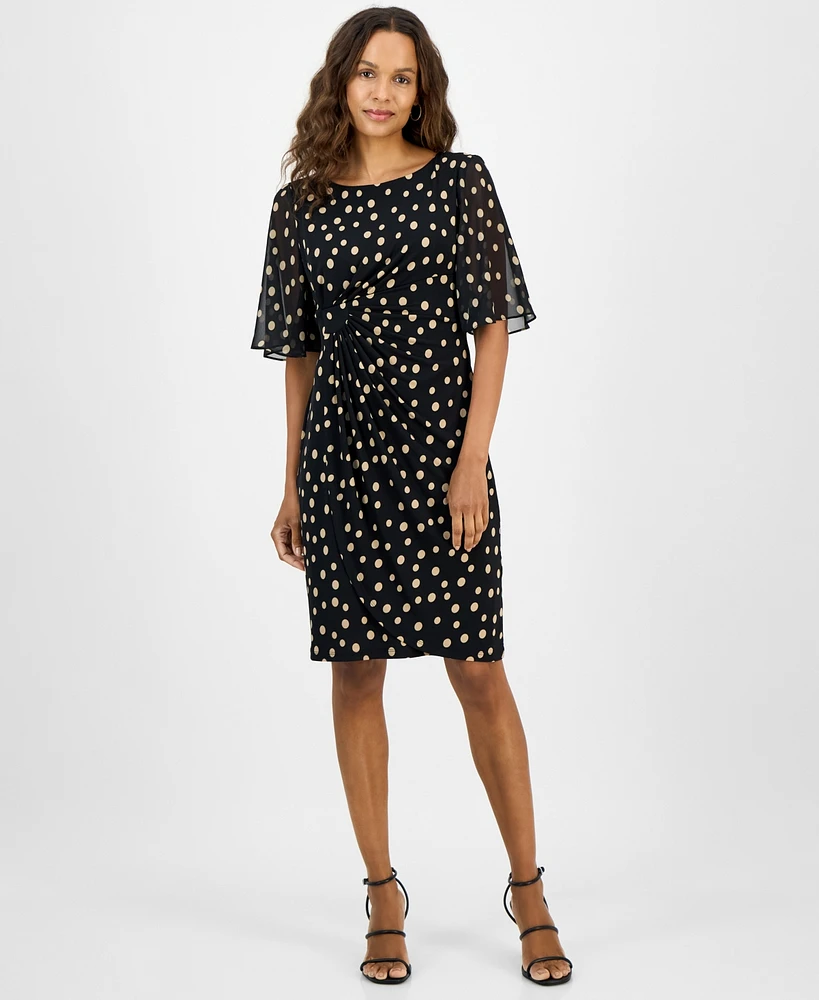 Connected Petite Printed Side-Shirred Butterfly-Sleeve Dress