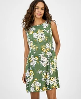 Connected Petite Floral Pintuck Sleeveless Mini Dress
