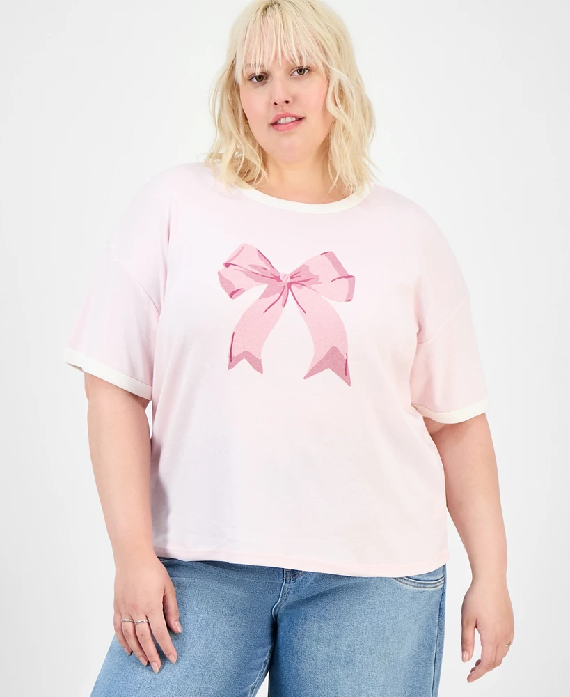 Hippie Rose Trendy Plus Crewneck Bow T-Shirt