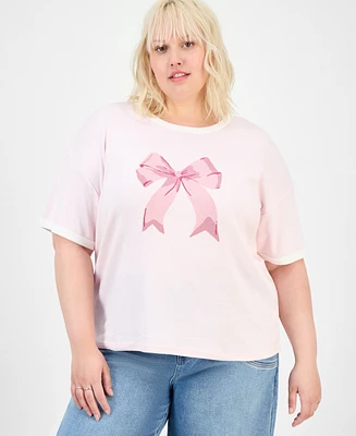 Hippie Rose Trendy Plus Crewneck Bow T-Shirt