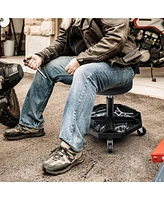 Heavy-Duty Adjustable Height Rolling Stool with Tool Tray Storage 330 Lbs Capacity