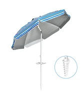 Gymax 7.2ft Beach Umbrella Outdoor Patio Garden w/ Carrying Bag Sand Anchor