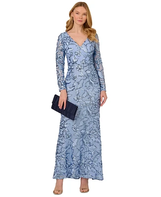 Adrianna Papell Women's Sequin Embellished Long-Sleeve Gown