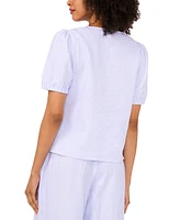 Sam & Jess Women's Striped Bow-Front V-Neck Puff-Sleeve Top