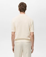Mango Men's Openwork Cotton Knitted Polo Shirt