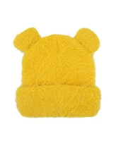 Winnie the Pooh Men's Character Face Yellow Fuzzy Yarn Cuff Beanie With 3D Ears