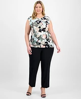 Kasper Plus Floral-Print Side-Tie Top