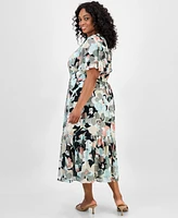 Kasper Plus Textured Printed Midi Dress