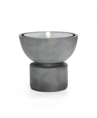 LuxenHome Gray with Speckled Black Resin Round Bubbler 18.5" Tall Outdoor Fountain with Lights