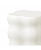 LuxenHome White MgO Modern Curves Square 18.5-Inch Tall Side Table, Indoor and Outdoor
