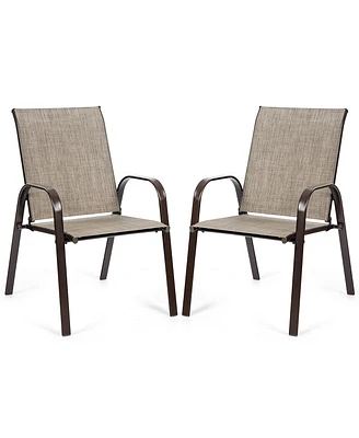 2PCS Patio Chairs Dining Chair Deck Yard W/Armrest