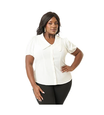 Unique Vintage Plus Short Sleeve Oversized Collar Blouse
