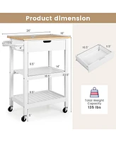 3-Tier Kitchen Island Cart Rolling Service Trolley with Bamboo Top