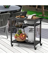 Rolling Grill Cart 3-Shelf Bbq Cart with Hooks and Side Handle