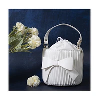Women's Gathered White Bucket Bag
