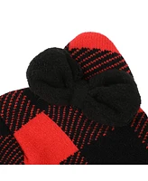 Hello Kitty Head Shape Red Plaid Cuff Beanie With Fleece Bow
