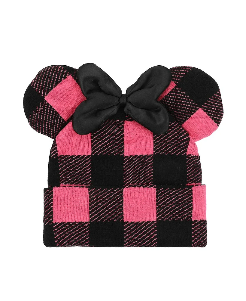 Disney Minnie Mouse Ears Pink Plaid Cuff Beanie