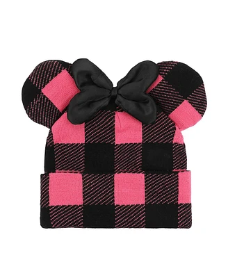 Disney Minnie Mouse Ears Pink Plaid Cuff Beanie