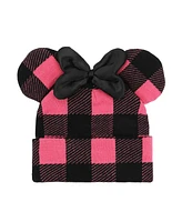 Disney Minnie Mouse Ears Pink Plaid Cuff Beanie