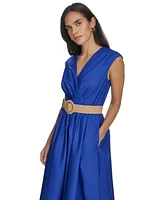 Jessica Howard Women's Cotton V-Neck Belted Midi Dress