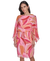 Jessica Howard Women's Printed Chiffon 3/4-Sleeve Blouson Dress