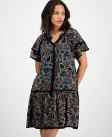 Sandra Darren Petite Printed Flutter-Sleeve Tiered Dress