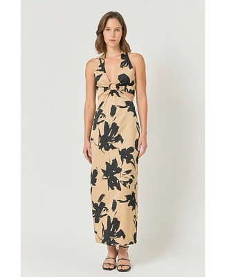 endless rose Women's Halter Ring Printed Maxi Dress