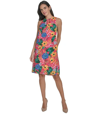 Jessica Howard Petite Floral Sleeveless Jewel-Neck Shift Dress