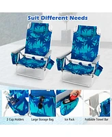 2-Pack Folding Backpack Beach Chair 5-Position Outdoor Reclining Chairs with Pillow