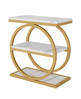 Tribesigns End Table, Narrow End Table with 3 Storage Shelves, Wood Side Table with Black Metal Frames, Industrial Small Sofa Side Table for Living Ro