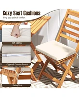 3-Piece Folding Bistro Set with Removable Seat Cushions Outdoor Table and Chairs