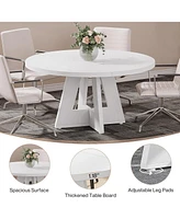 47-Inch Modern Office Desk, Round Home Office Desk for 4–6 People, Wood Tabletop & Sturdy Base