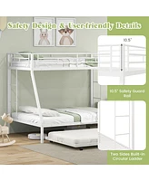 Twin Over Full Bunk Bed Frame with Trundle for Guest Room