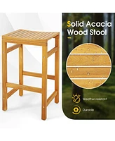 7 Pcs Acacia Wood Bar Table Set 45" Rectangular Dining Table & 6 Saddle Stools
