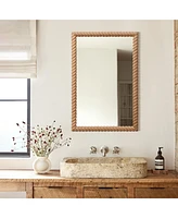 LuxenHome Beech Wood Frame Rectangle 35.4-Inch Tall Wall Mirror, Accent and Vanity