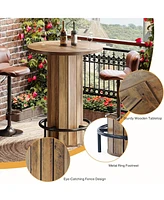 Tribesigns Round Bar Table, 39.4" H Wood Bistro Pub Table with Metal Ring Footrest for Dining Coffee Cocktail Living Room, Small Space(Only Table)