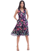 Jessica Howard Petite Embroidered-Floral Sleeveless Fit & Flare Dress