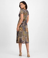 Robbie Bee Petite Printed Tie-Waist Midi Dress