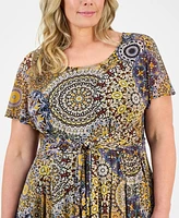 Robbie Bee Plus Printed Tie-Waist Midi Dress