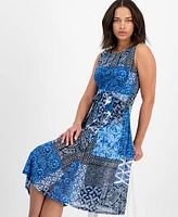 Robbie Bee Petite Printed Tie-Waist Sleeveless Dress
