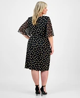 Connected Plus Printed Side-Shirred Butterfly-Sleeve Dress
