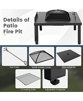 Gymax 5PCS Cushioned Patio Dining Set Heavy-Duty Rocking Chairs with 4-in-1 Fire Pit Table