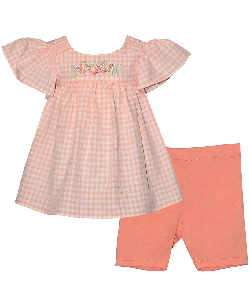 Bonnie Baby Girls 2-Piece Check Strawberry Top and Bike Shorts Set